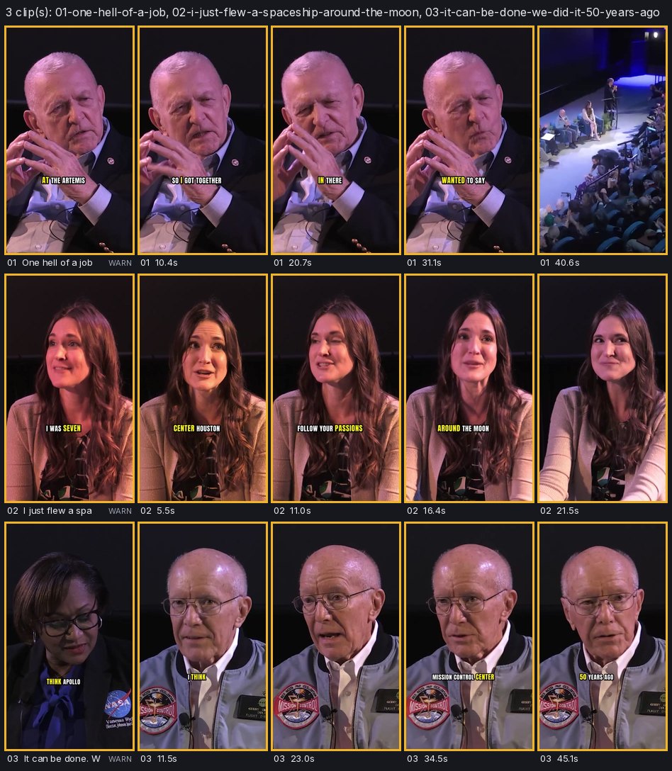 contact sheet of the three clips