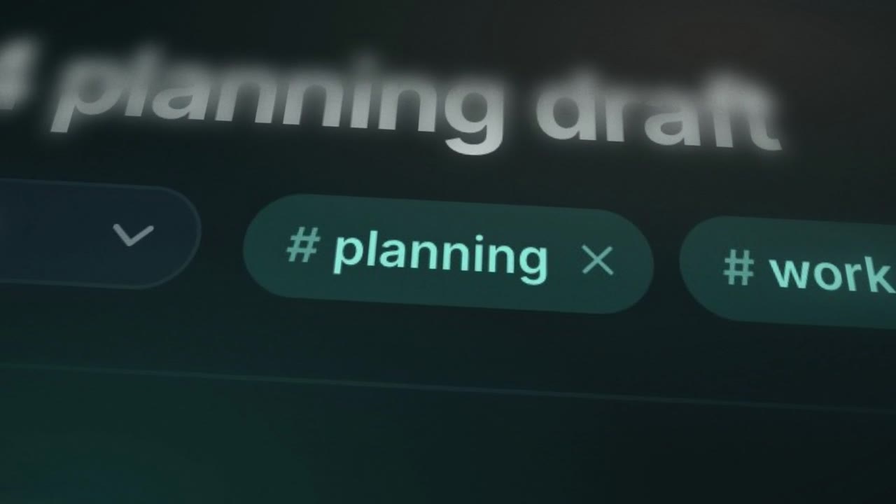 A cinematic tilted close-up of a notes app interface.