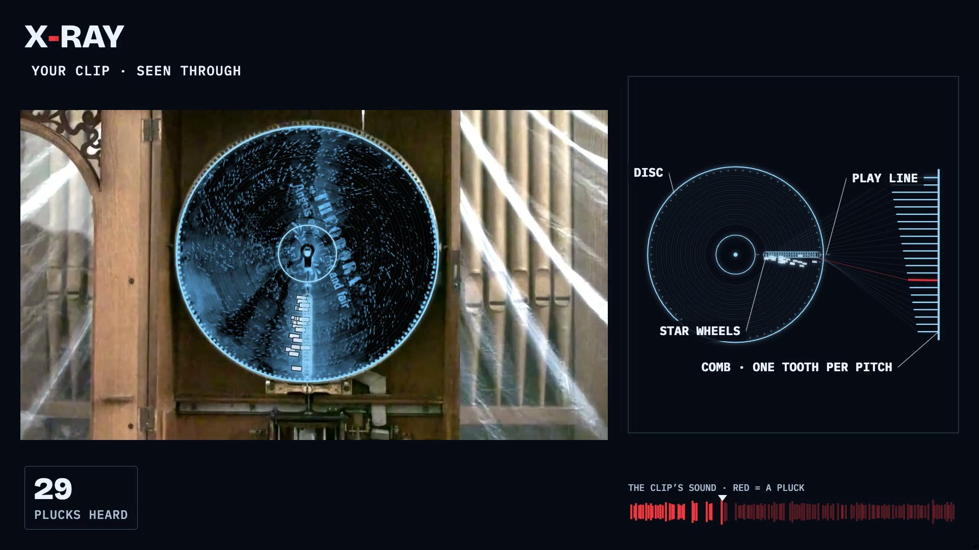A music box disc, rebuilt from its sound (wide), see-through