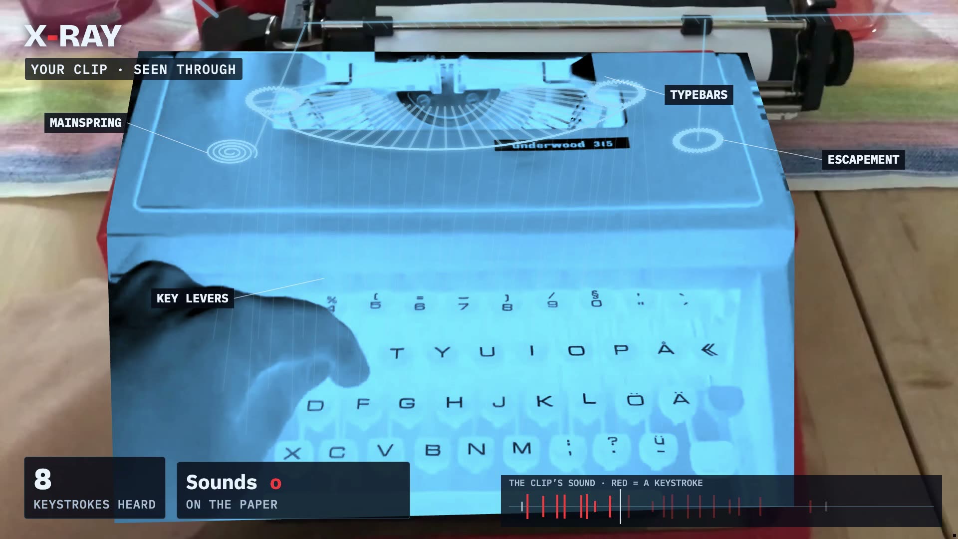 A typewriter, seen through, see-through