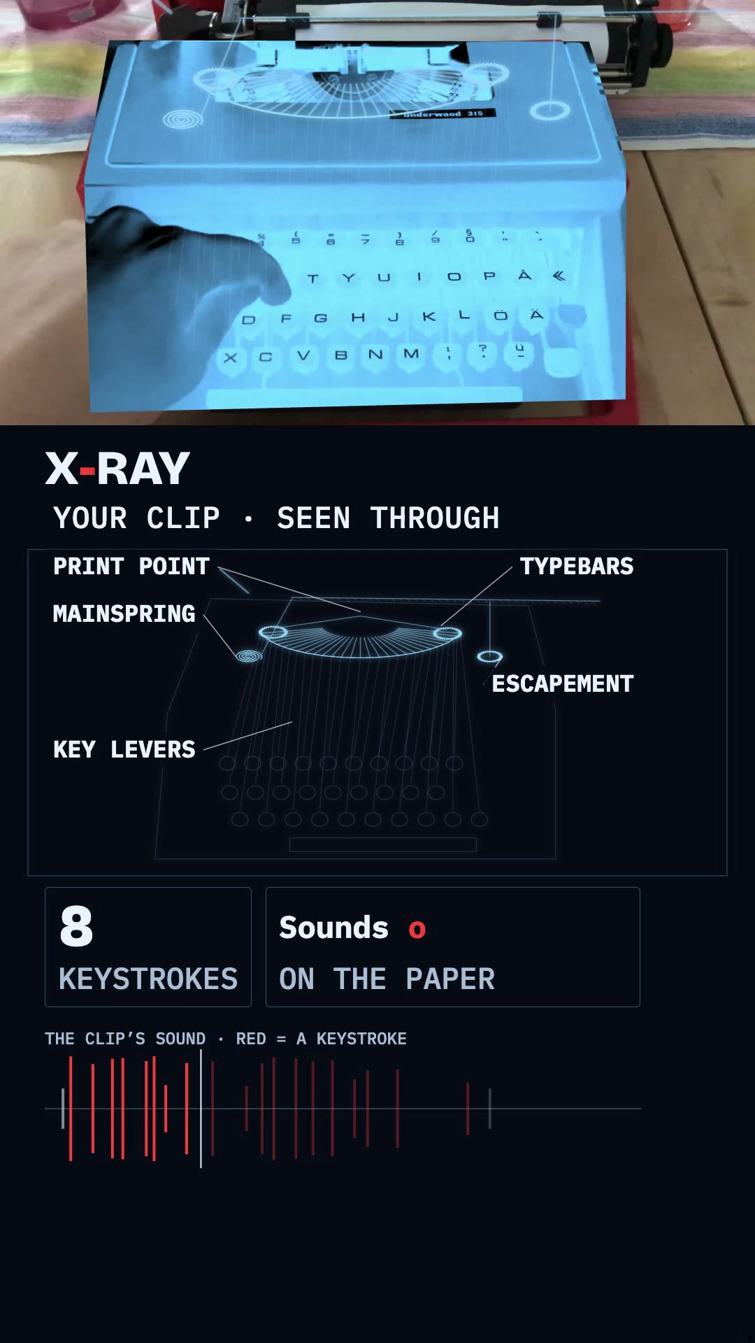 A typewriter, for a phone, see-through