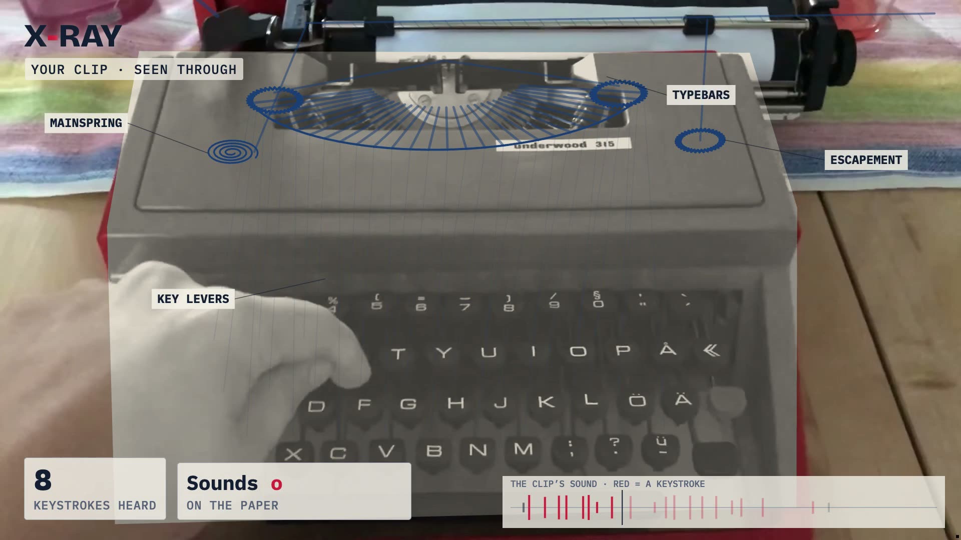 The same typewriter, as a blueprint, see-through